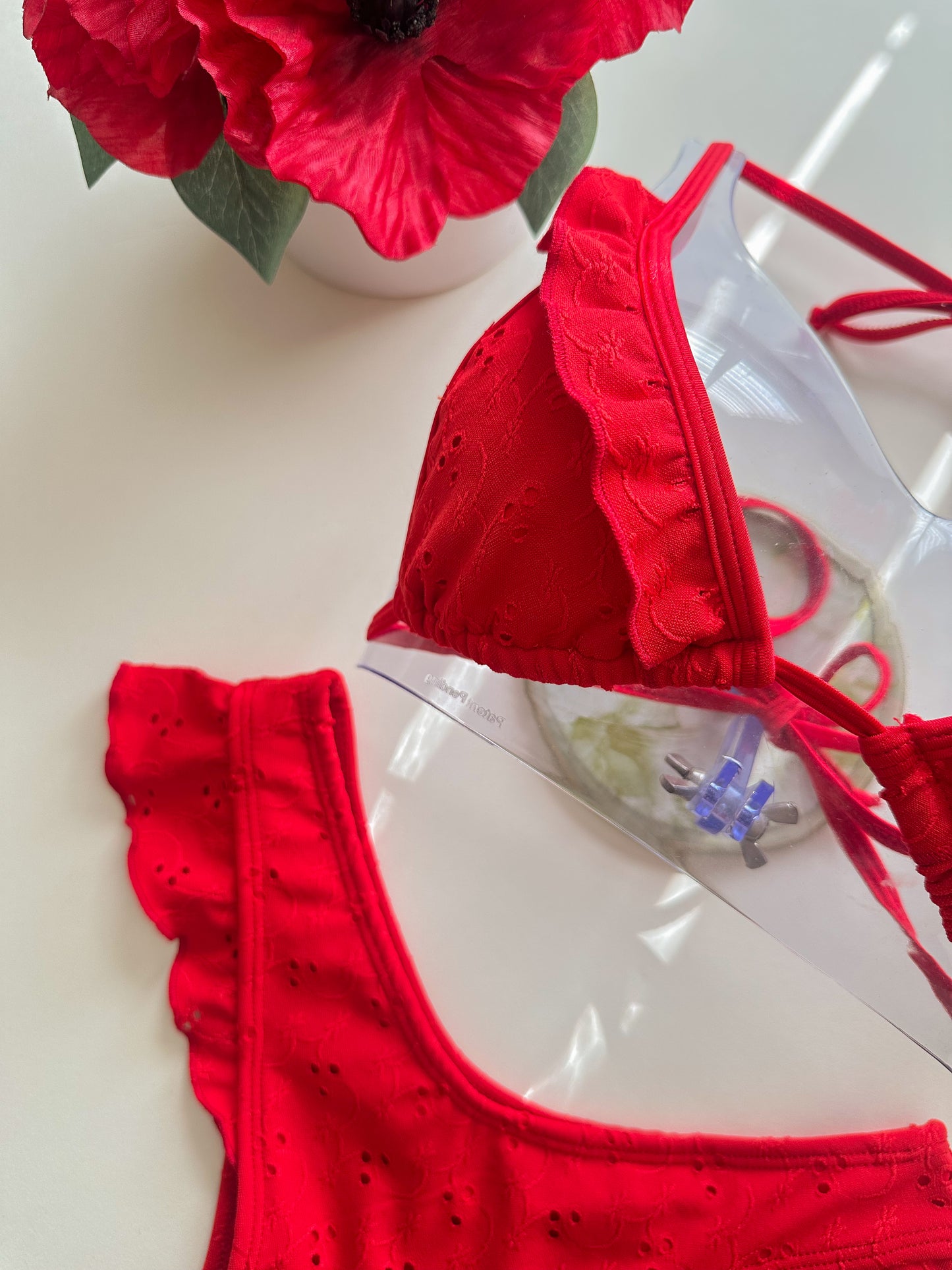 Ruffle Triangle - Red Jacquard Eyelet