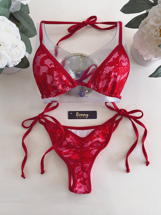 Lacey Side Tie Set “red”