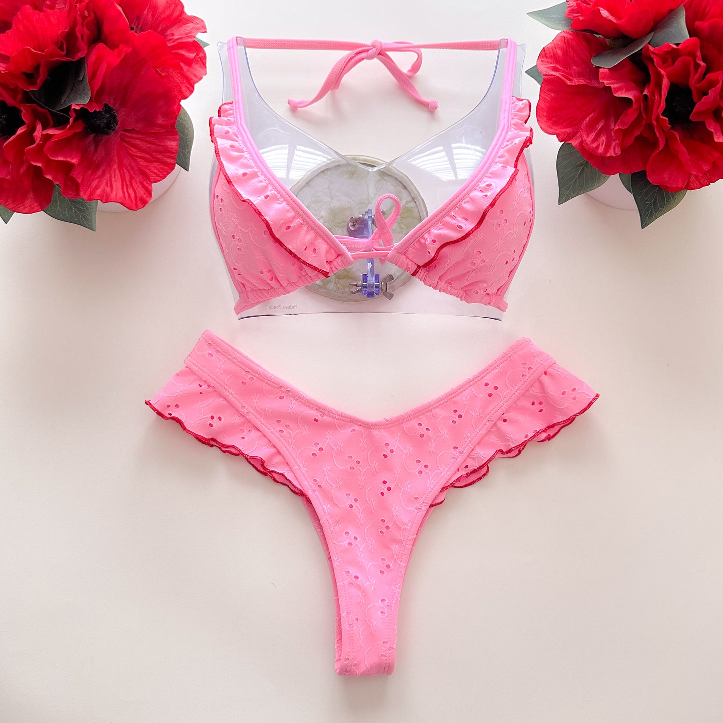 Ruffle Triangle - Pink Jacquard Eyelet