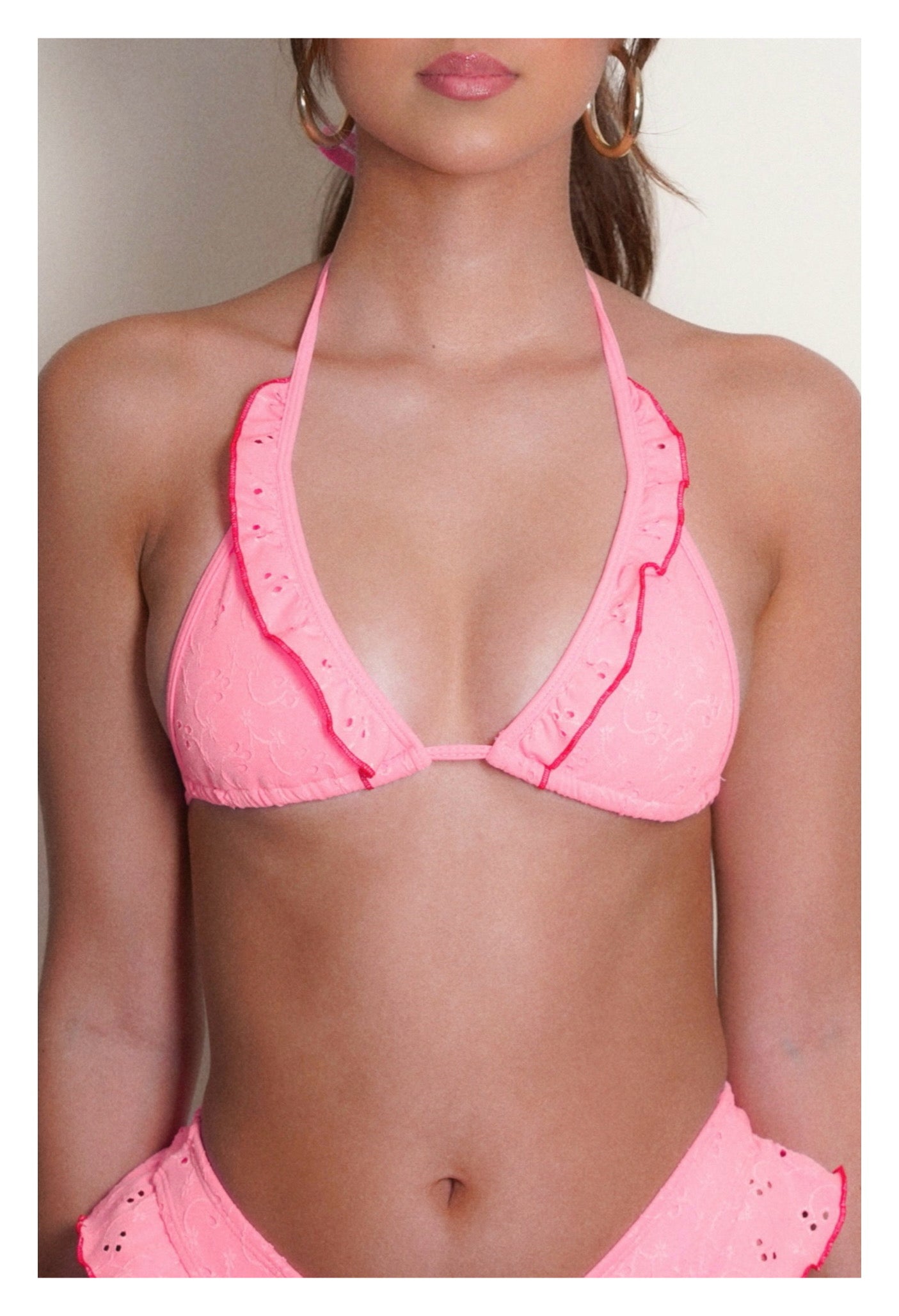 Ruffle Triangle - Pink Jacquard Eyelet